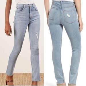 Reformation Womens Skinny Leg Denim Jeans Blue Wash Ibiza Size 30 Distressed